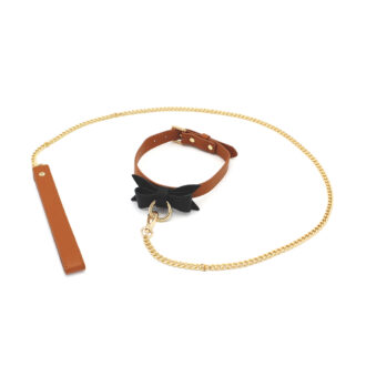 Brown Leather Bow Tie Collar & Leash koop je bij Speelgoed voor Volwassenen