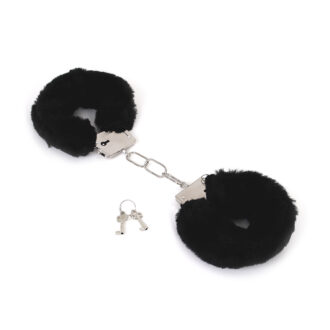 Budget Thin-Metal Black Plush Handcuffs koop je bij Speelgoed voor Volwassenen