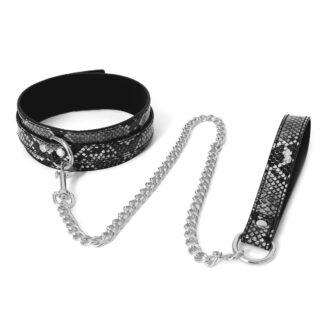 Collar Black/Silver Reptile with Leash koop je bij Speelgoed voor Volwassenen