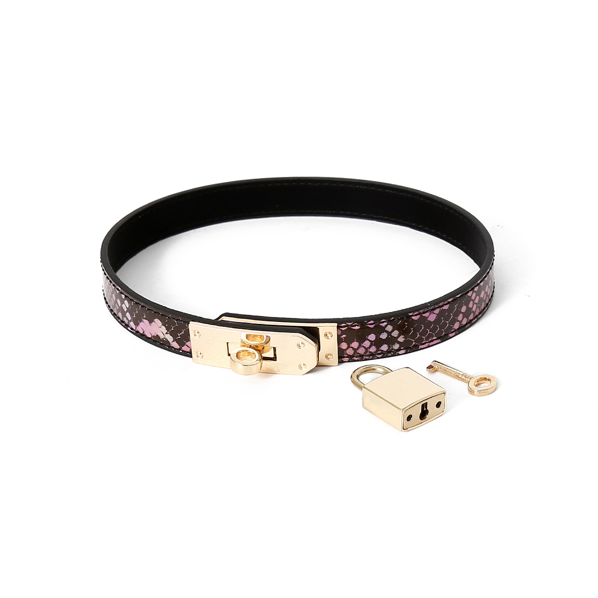 Collar/Bracelet One-size Narrow Gold/Pink Reptile