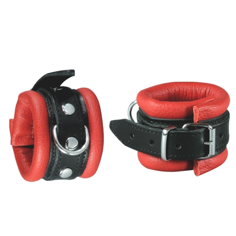 Leather Handcuffs Red - 5 cm koop je bij Speelgoed voor Volwassenen