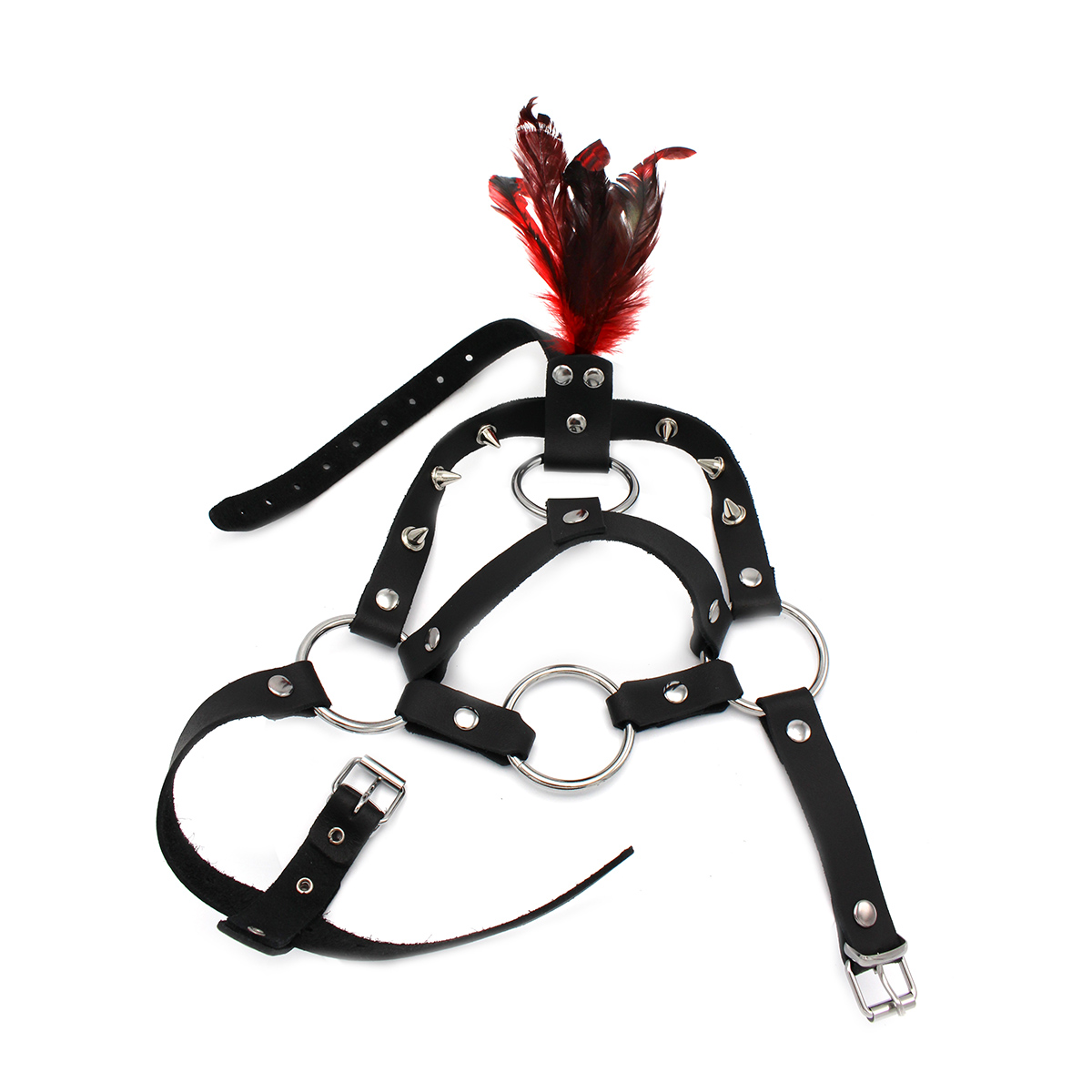 Leather-Head-Spiked-Harness-with-Feather-134-KIO-0295-1