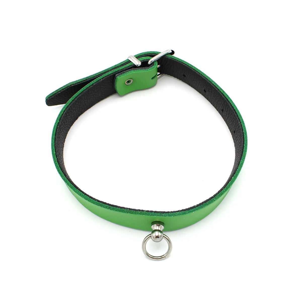 Leather-Collar-Mini-O-Ring-Green-134-KIO-0361-2