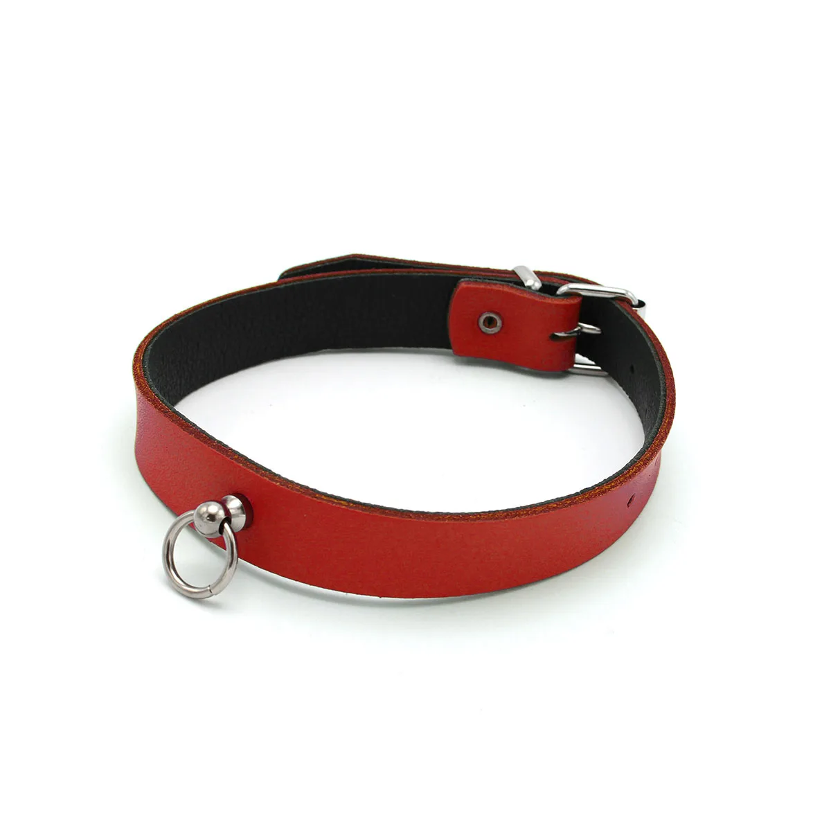 Leather Collar Mini O-Ring Red