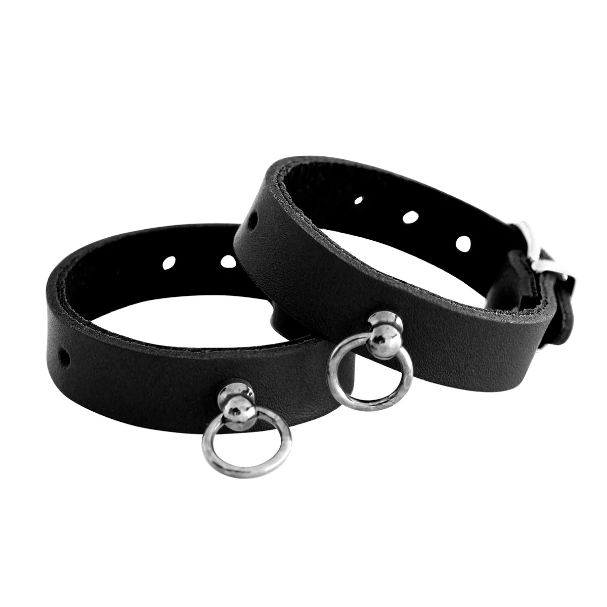 Leather Handcuffs Mini O-Ring Black