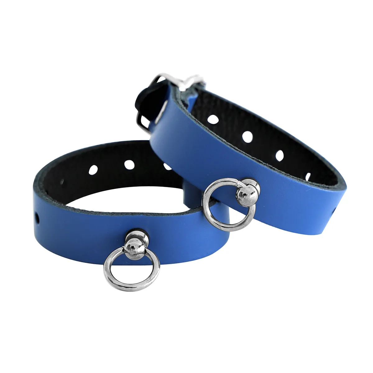 Leather Handcuffs Mini O-Ring Blue