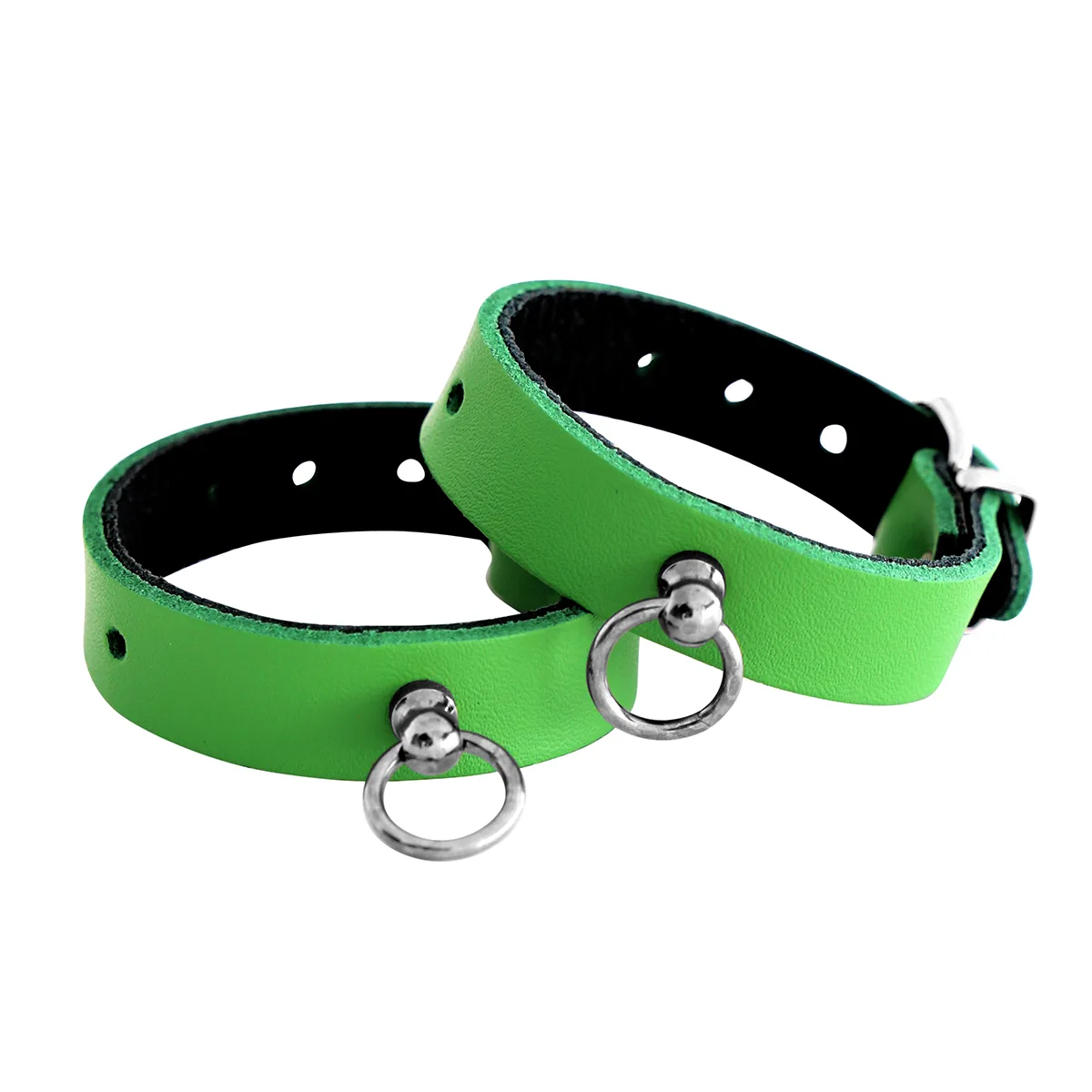 Leather Handcuffs Mini O-Ring Green