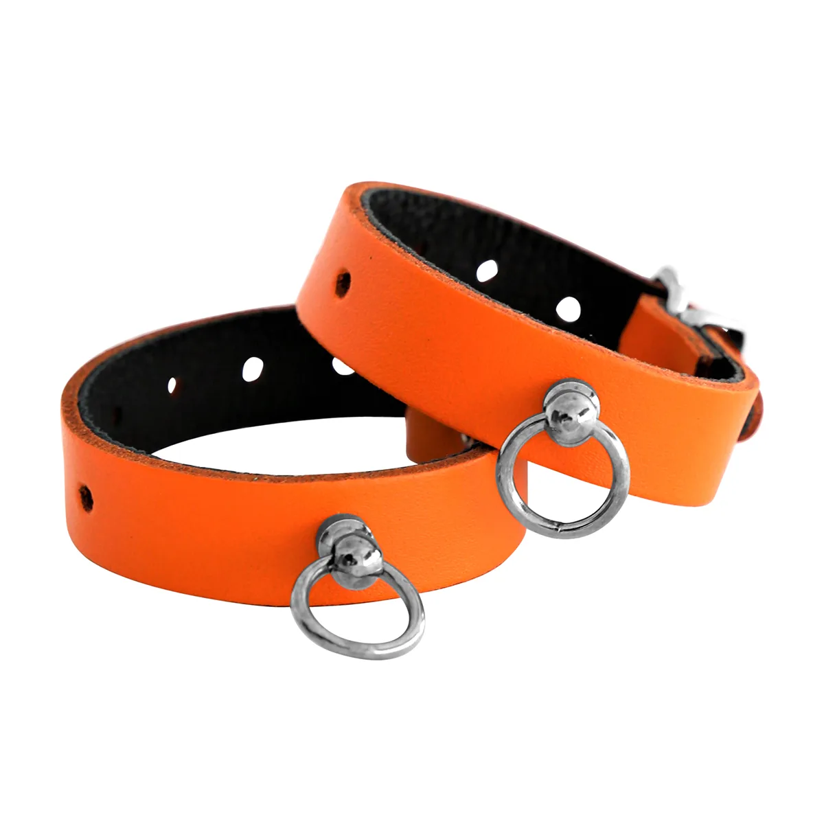 Leather Handcuffs Mini O-Ring Orange