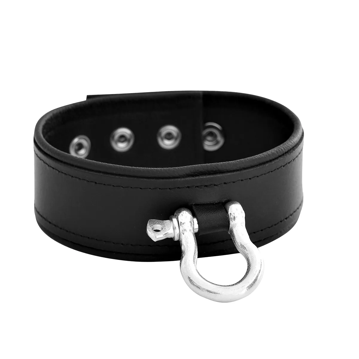 Leather Push Button Collar with Metal Shackle